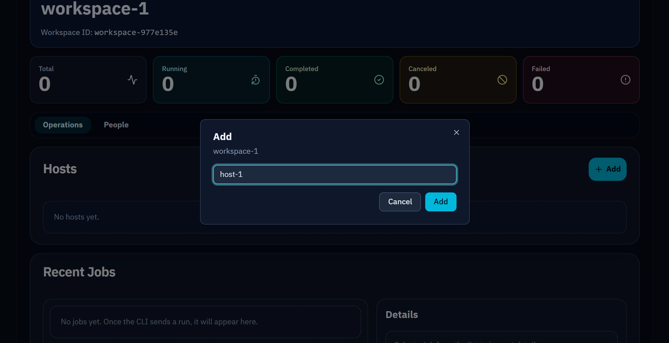 Host creation dialog