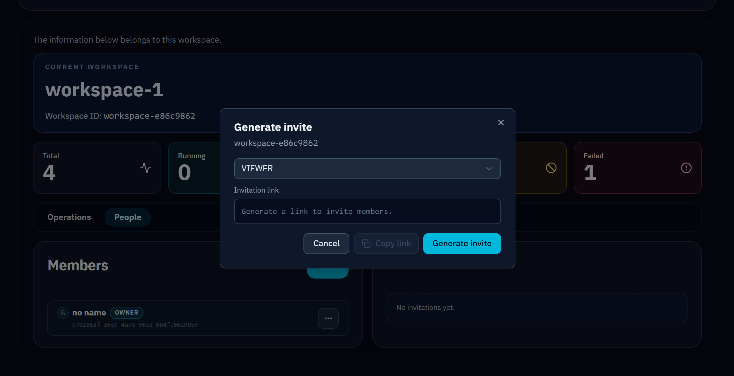 Generate invitation dialog with role selection