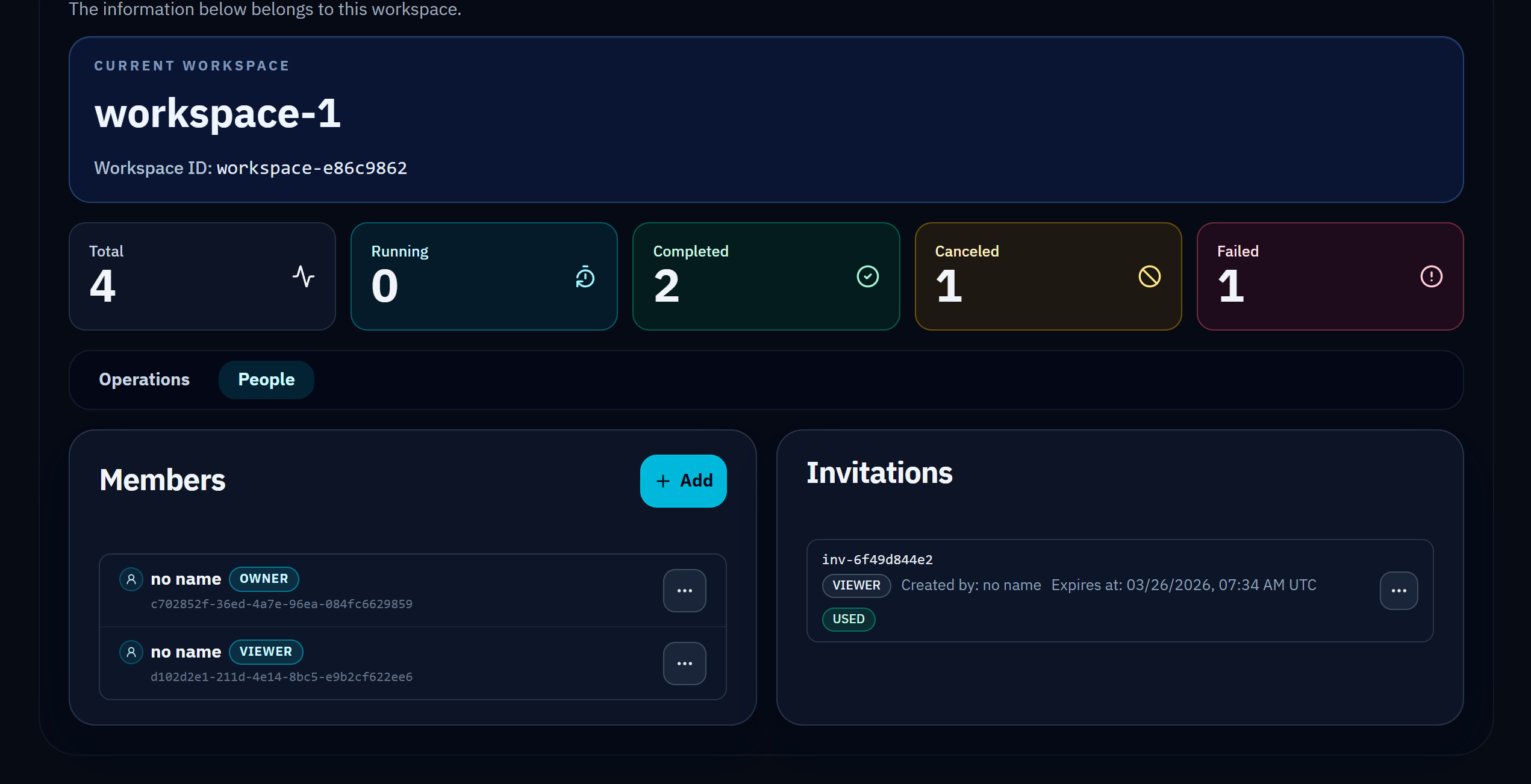 Members and invitation result with viewer role