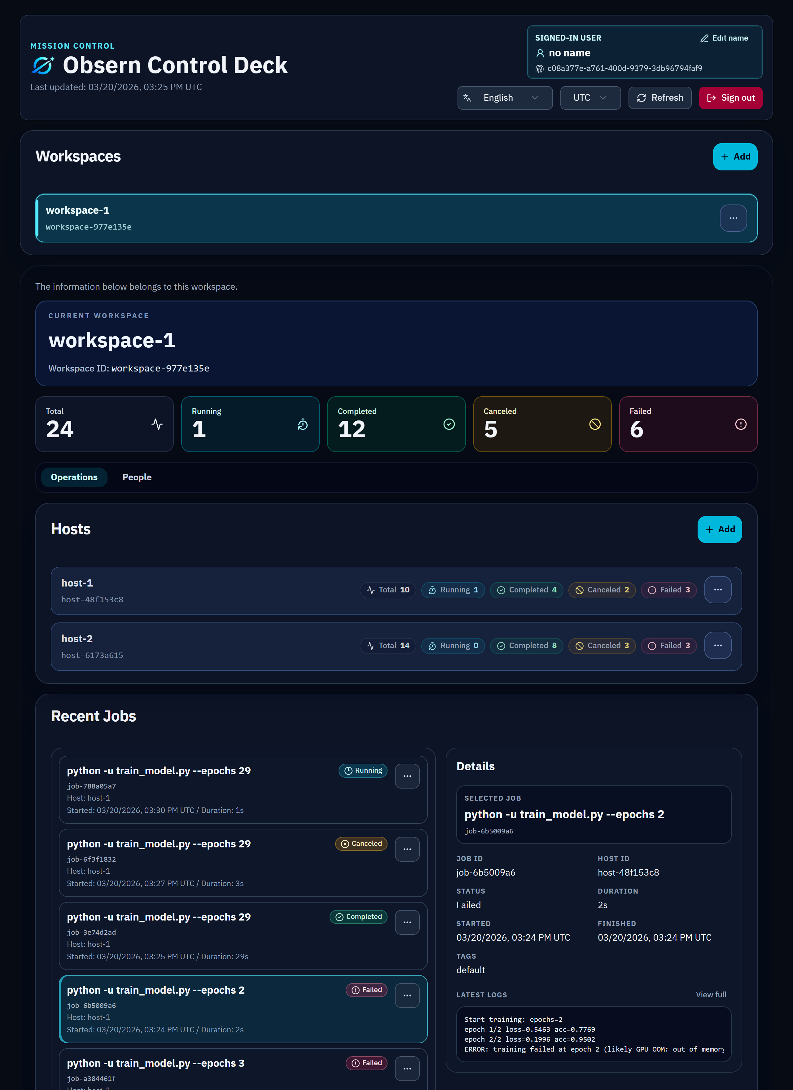 Obsern dashboard preview