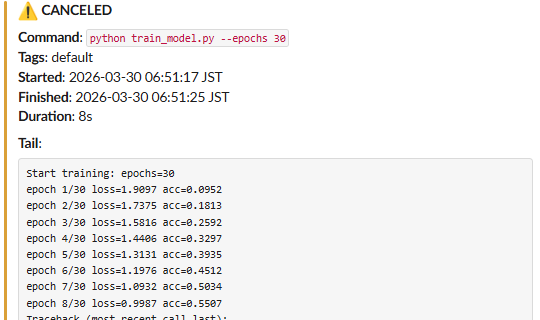 Slack notification showing a canceled job run